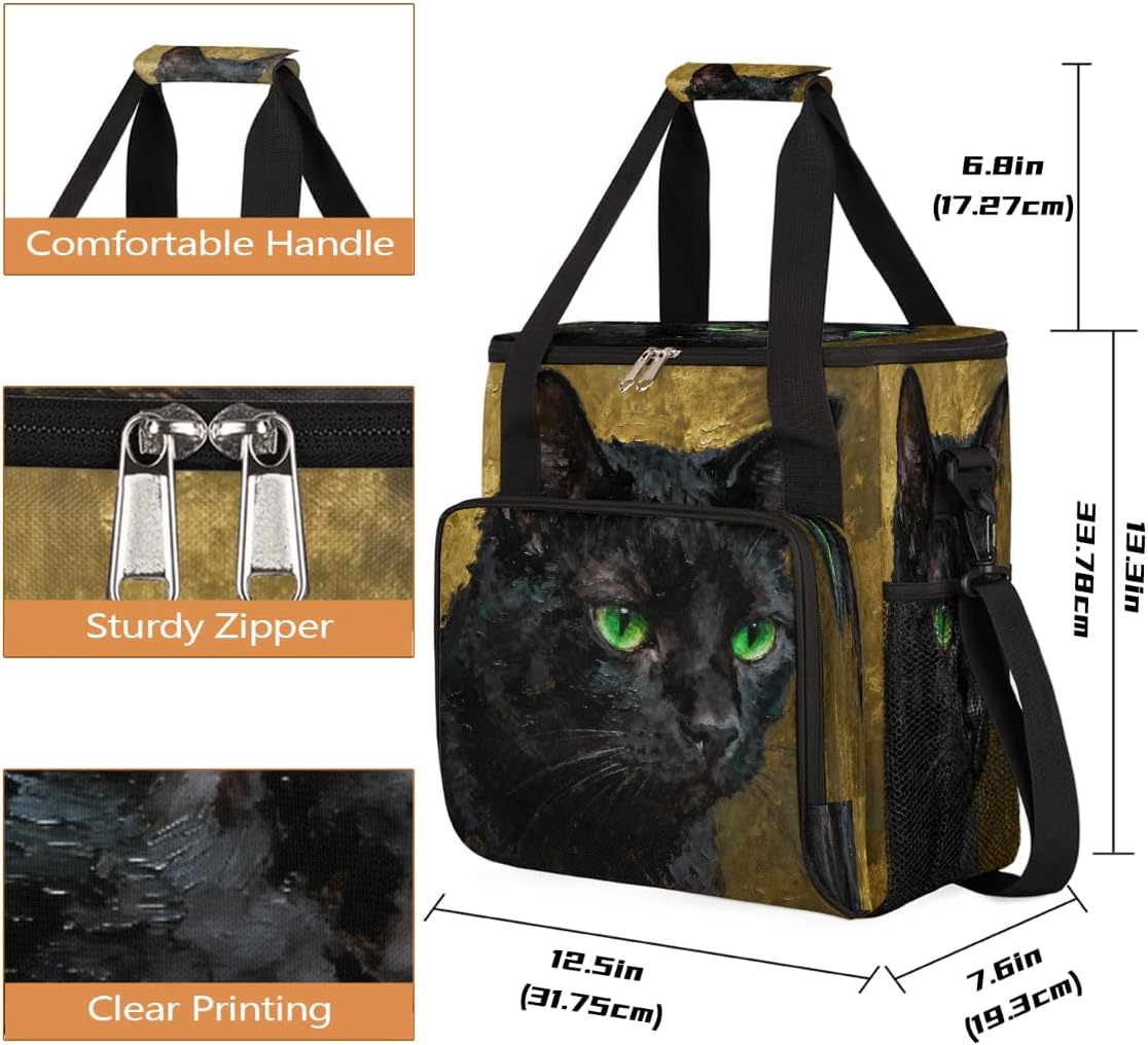 Black Cat Painting Portable Coffee Maker Carrying Bag Compatible with Keurig K-Mini or K-Mini Plus - Travel Storage Tote with K-Cup Pod Pockets for Single Serve Coffee Brewer