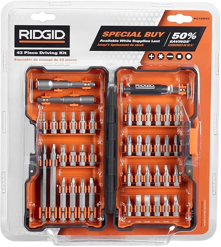 NUEVO JUEGO DE BROCAS DE IMPULSIÓN RIDGID DE 43 PIEZAS MÁS ESTUCHE RÍGIDO - AC10D43
