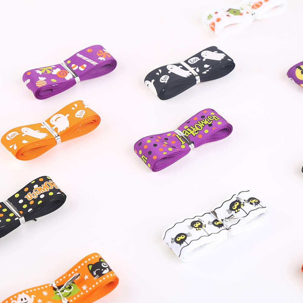 CCINEE 24 Yard 1 Inch Halloween Grosgrain Ribbons, Decorative Halloween Ghost Spider Printed Ribbons for Gift Wrapping Supply