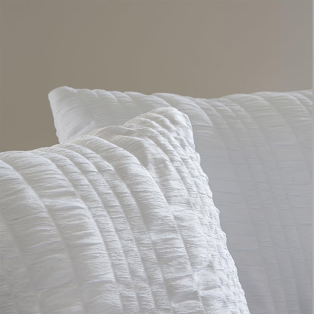 COTTON ARTean Funda Nórdica Cama 150 Seersucker Blanco Funda edredón 240 x 220 + 2 fundas almohada Tejido Bambula. Cierre con Cremallera