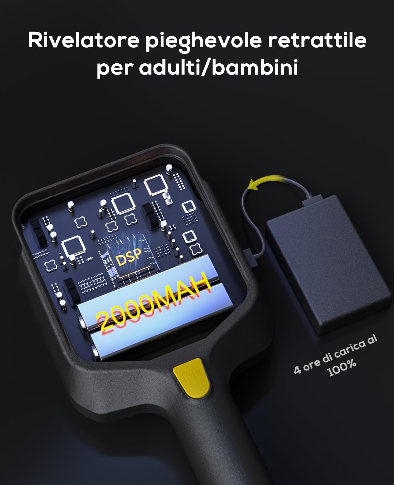 Metal Detector Professionali - 2000mAH Ricaricabile Metal Detector Oro per Adulti con Display LCD, Alta Precisione, Bobina di Ricerca IP68 Impermeabile da 10", Pieghevole e Retrattile