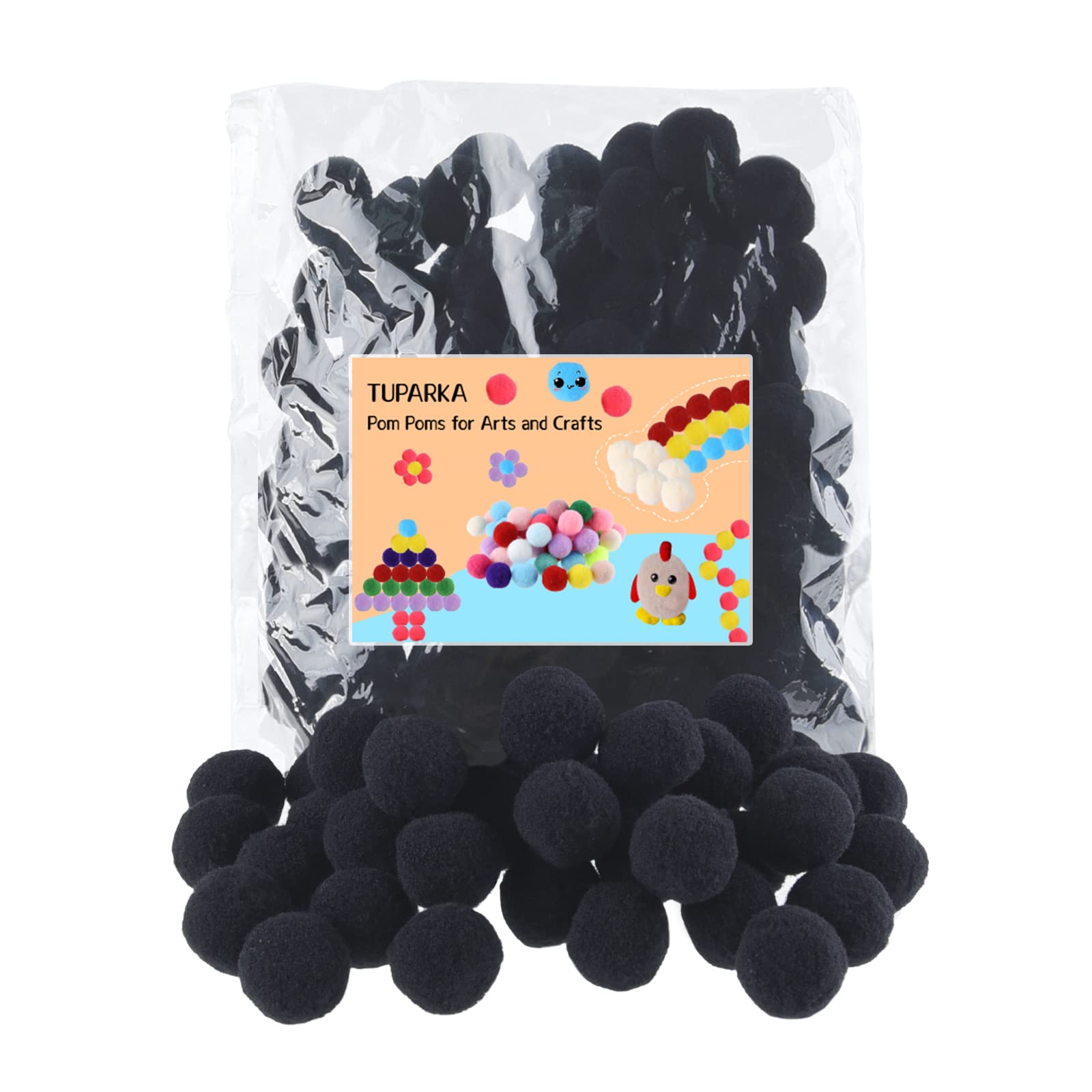 TUPARKA 100 Pcs Pom Poms Black Pom Poms for Crafts 1 Inch Felt Balls for Arts Crafts DIY Supplies (Black)