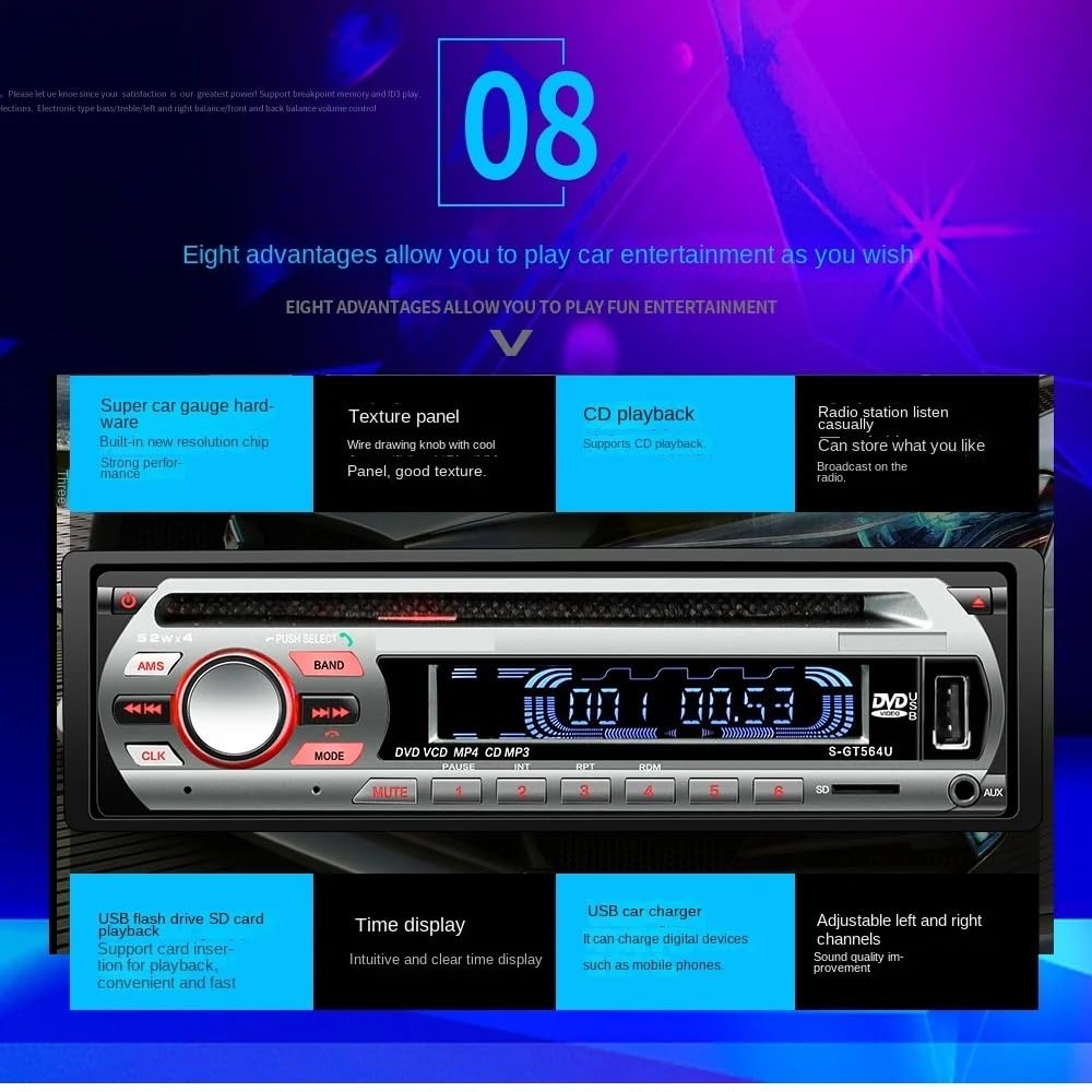 Tragbarer DVD-Player, 12V Auto-CD-Player DVD VCD Auto-Stereo-MP3-Player Optischer Plattenspieler