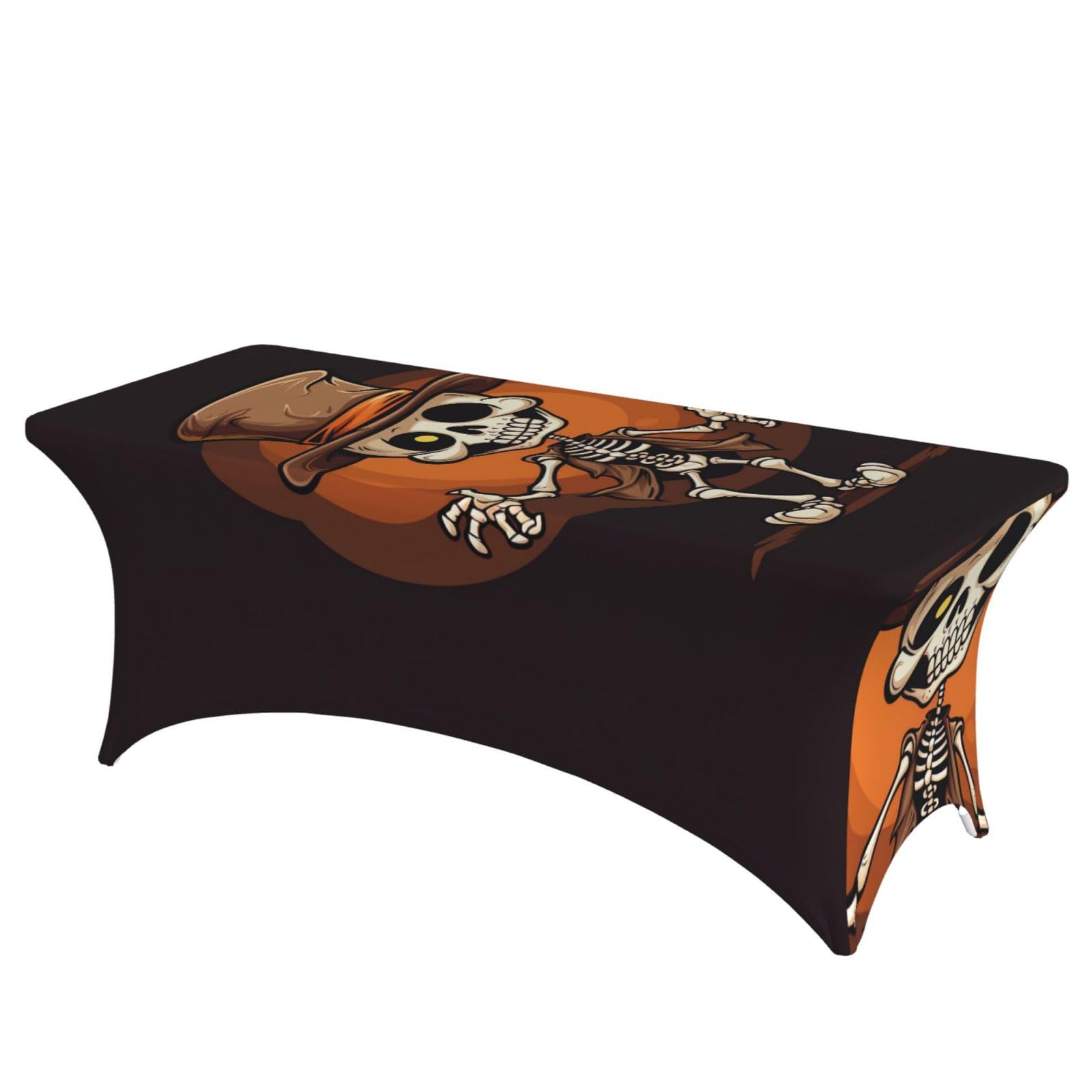 QMKFWT Funny Skeleton Decorative Tablecloth Protector for Wedding, Banquet & Parties6FT Spandex Rectangle Tablecloths, Stretch Washable Table Cloth Wrinkle Free Patio Table Cover