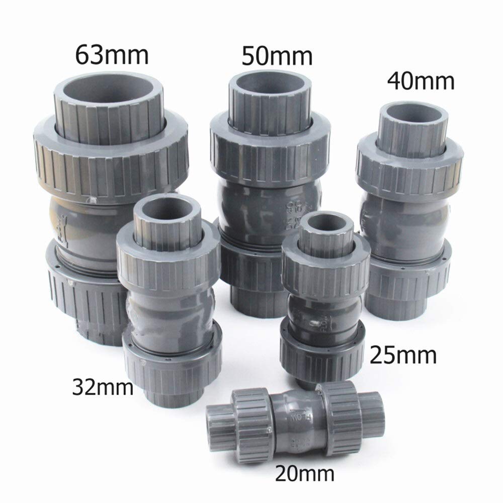 Válvula de retención de UPVC de 20-63 mm con Doble unión y válvula antirretorno for Evitar el reflujo en tuberías de Agua.(DN25)