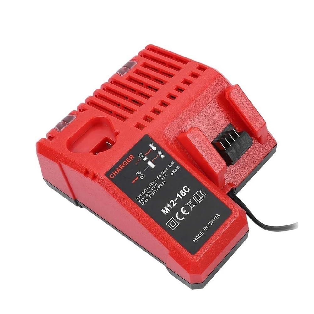 M12-18C Caricabatteria agli ioni di litio compatibile for Milwaukee 12 V 14.4 V 18 V C1418C 48-11-1815/1828/1840 M18 M14 M12 Batteria al litio(UK Plug)