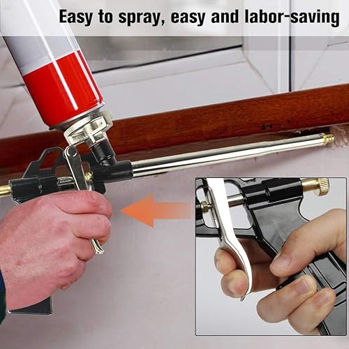 Vista 4 de Picowe - Paquete de 2 pistolas de espuma, pistola de calafateo expandible, cuerpo de metal, pistola de espuma de poliuretano resistente, aplicador