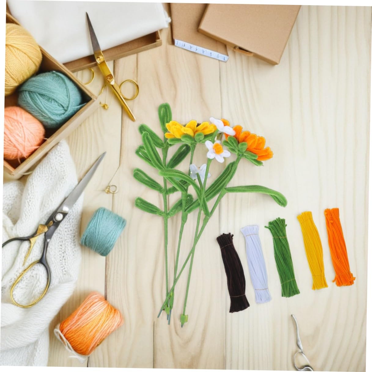 NUOBESTY Scovolini Floreali Girasole Giallo 1 Box, Set Artigianale | Steli di Ciniglia Pieghevoli, per Lezioni Creative e Viaggio, per Ragazzo Ragazza e Adulti