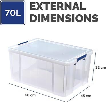 Bankers Box 70L Plastic Storage Box with Lids, ProStore Super Strong Stackable Plastic Storage Boxes (30 x 48 x 38.5cm), Clear