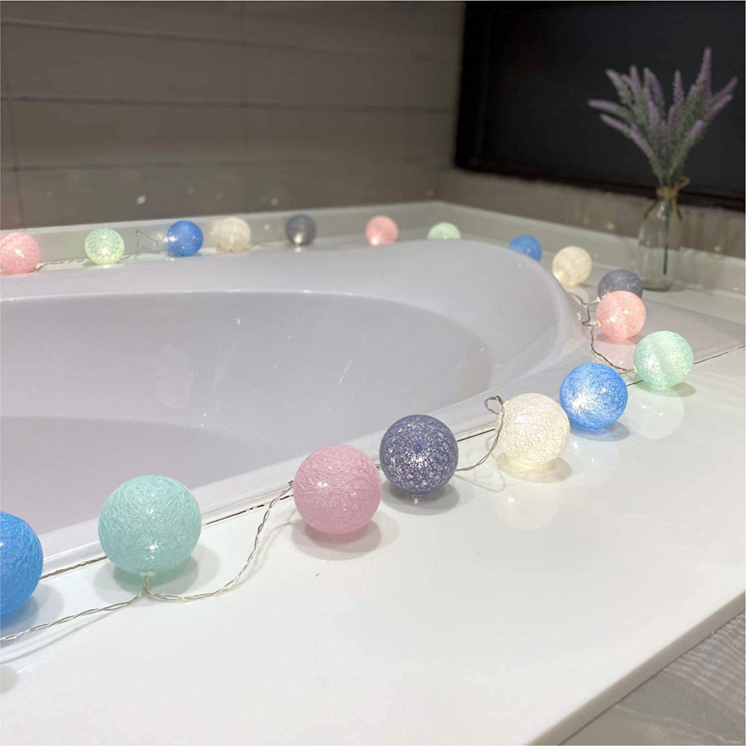 DOTBUY-SHOP LED Cotton Ball String Lights Xmas Fairy Lights Christmas Decoration Battery Operated for Indoor outdoor New Year Holiday Wedding Party Bed Decor Garlands (pink blue,1.8M/10LED)
