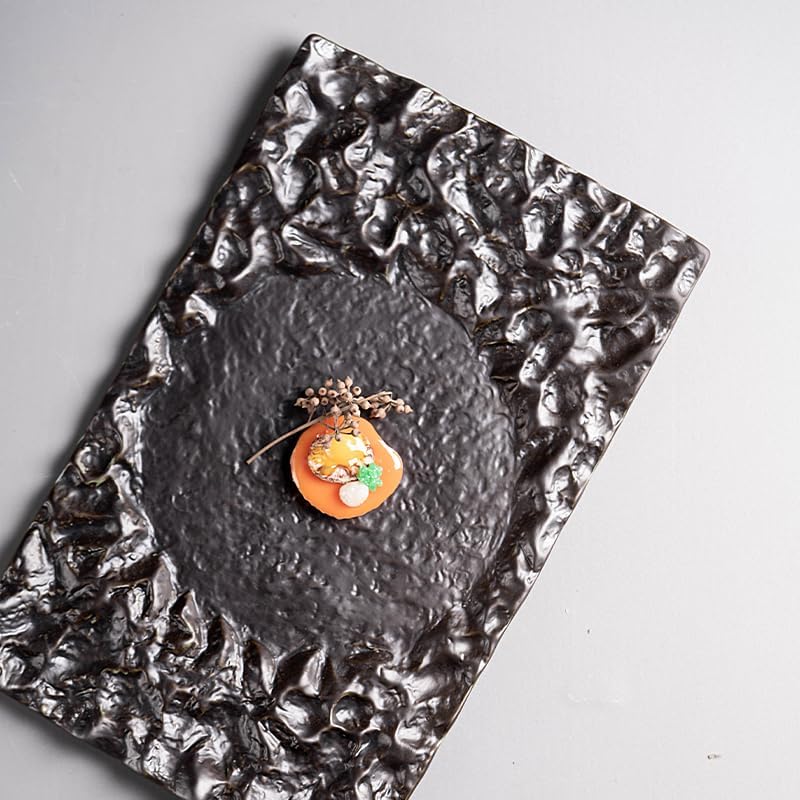 モダンな大型ディナープレート セラミックキッチン食器 波模様 長方形 内側丸型 フルーツ寿司皿 洋食ステーキ皿 サラダ皿 積み重ね可