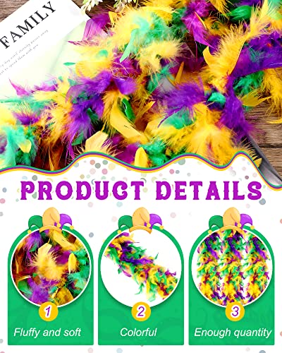 12 Pcs Feather Boas Chandelle Turkey Feathers Fluffy Boas For Preppy Party Ideas Wedding Party Costume Diy Crafts Dancing Dress Decor, 40 Gram, 7 Feet (Green, Yellow, Purple) #TOP2