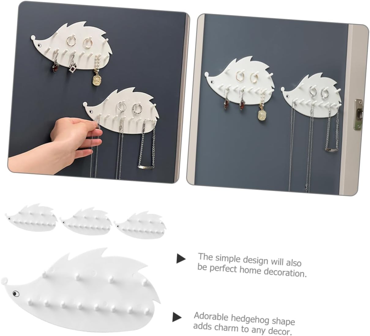 Wall Mounted Jewelry Hanger 4pcs Plastic Hedgehog Hooks for Necklaces