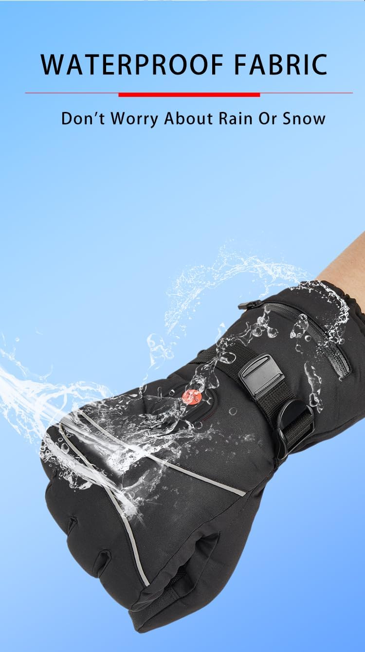 Heated Gloves Rechargeable for Men & Women, 6000 mAh Battery Heated Gloves, Waterproof and Touchscreen Warmer for Outdoor Skiing, Hiking, Cycling