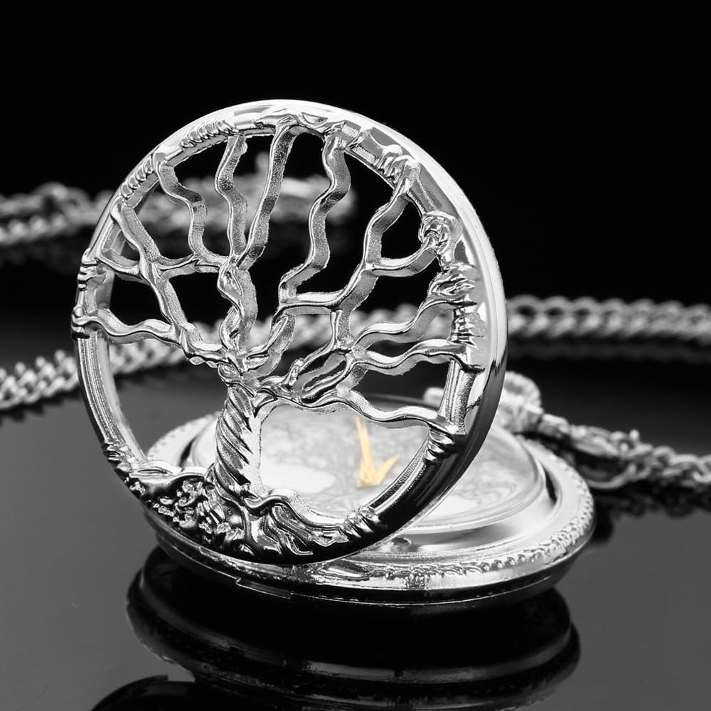 Van Gogh Montre de poche à quartz avec chiffres romains et lune étoilés et boîtier argenté pour homme et femme (avec sac cadeau)