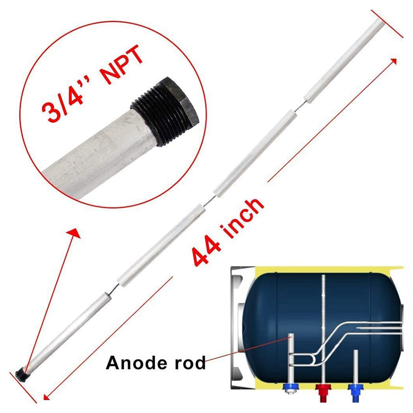 Speesy 2 x RV calentador de agua Magnesio - Anodo Flexible Rod 3/4 NPT correa roscada hexagonal herramienta calentador de agua ánodo magnesio varilla
