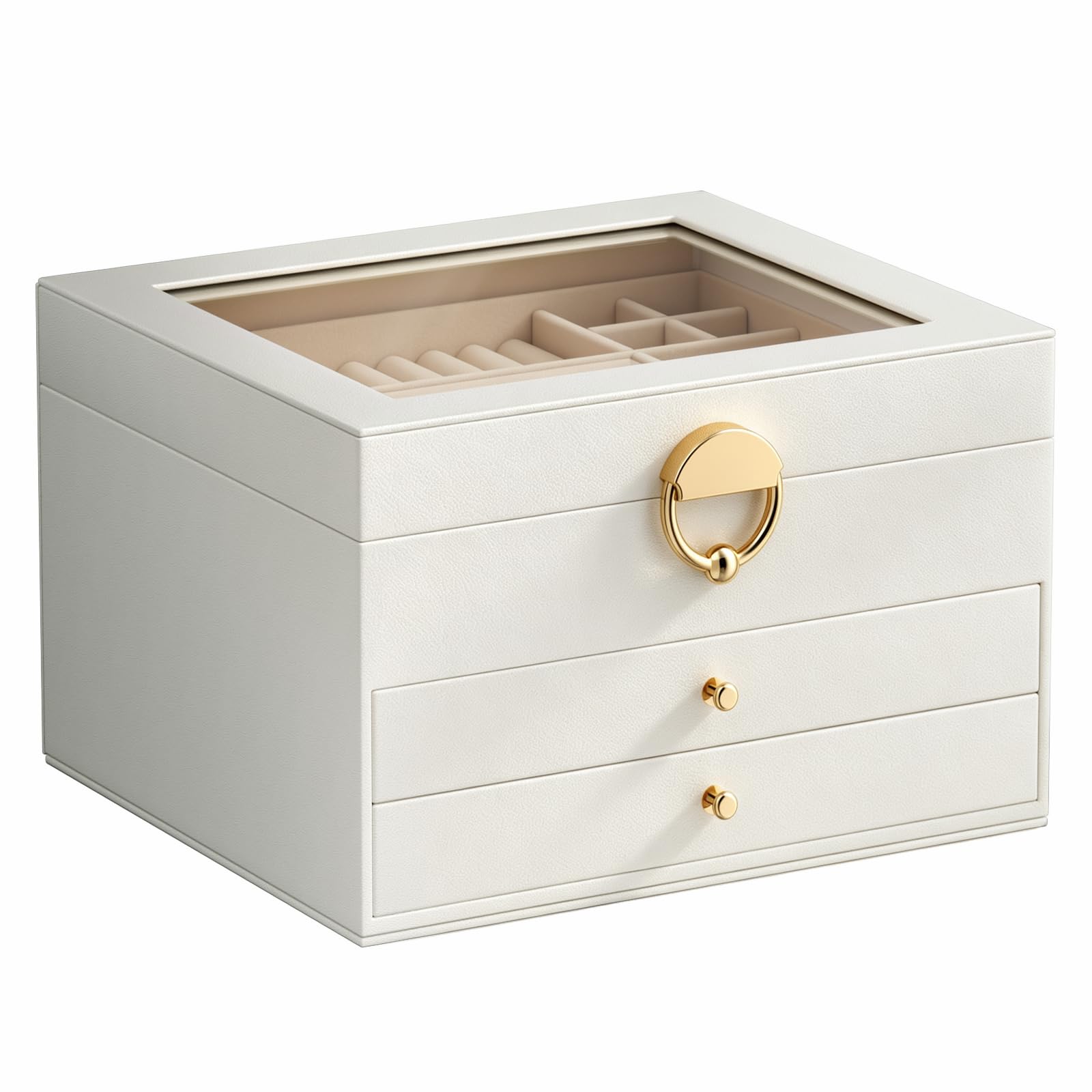 StowBin 3-stöckig Schmuckkästchen,Groß Elegante Schmuck-Organizer, Mattweiß | Mit Transparenter Deckel, für Ketten & Armbänder, Stabile Aufbewahrung mit weichem Samtfutter, kratzfest & langlebig