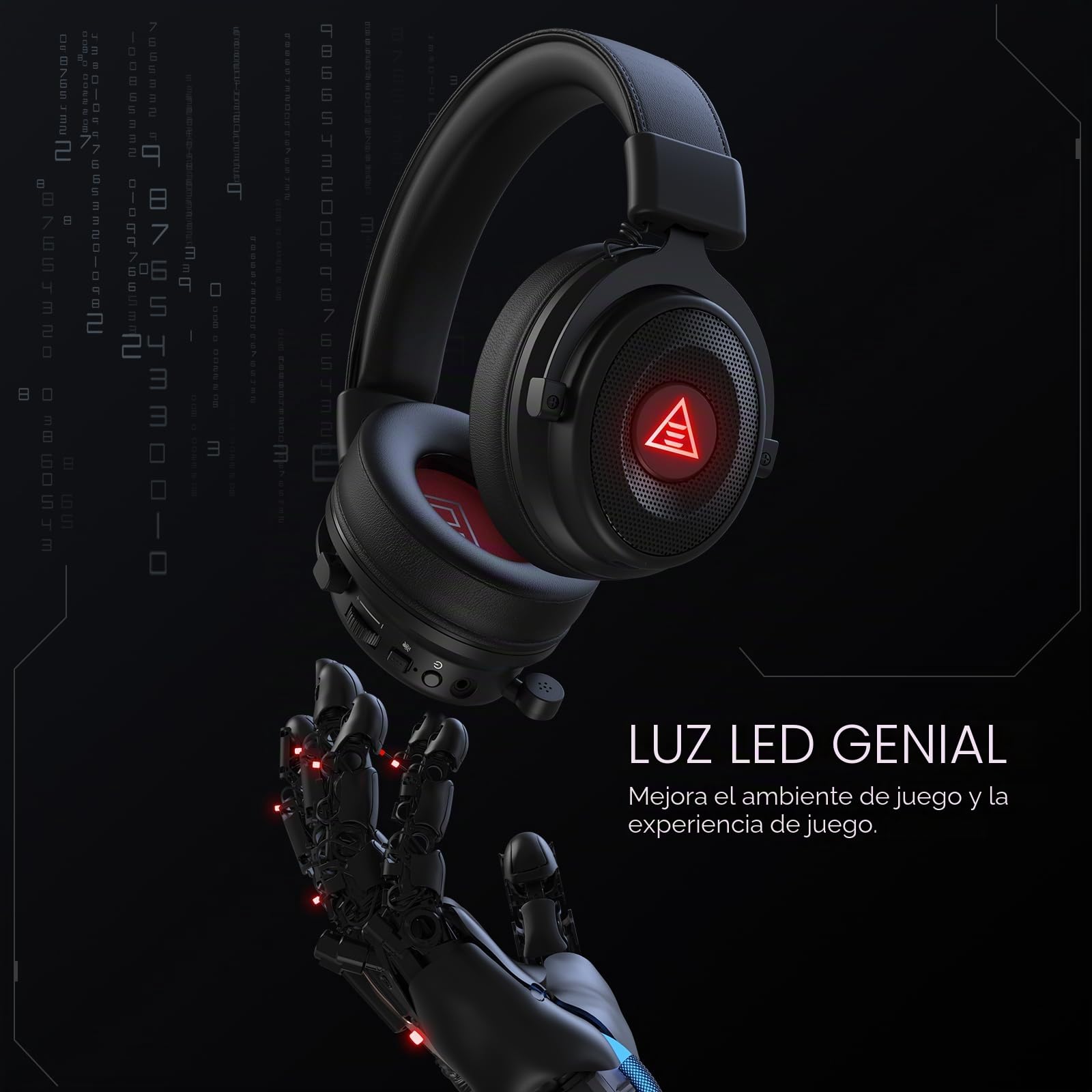 EKSA E900BT Auriculares Gaming Inalámbricos BT de 2,4 GHz, Interfaz Type-C y USB, 50 Horas de Duración de la Batería, Auriculares con Micrófono con Cancelación de Ruido para PC/PS4/PS5/Mac