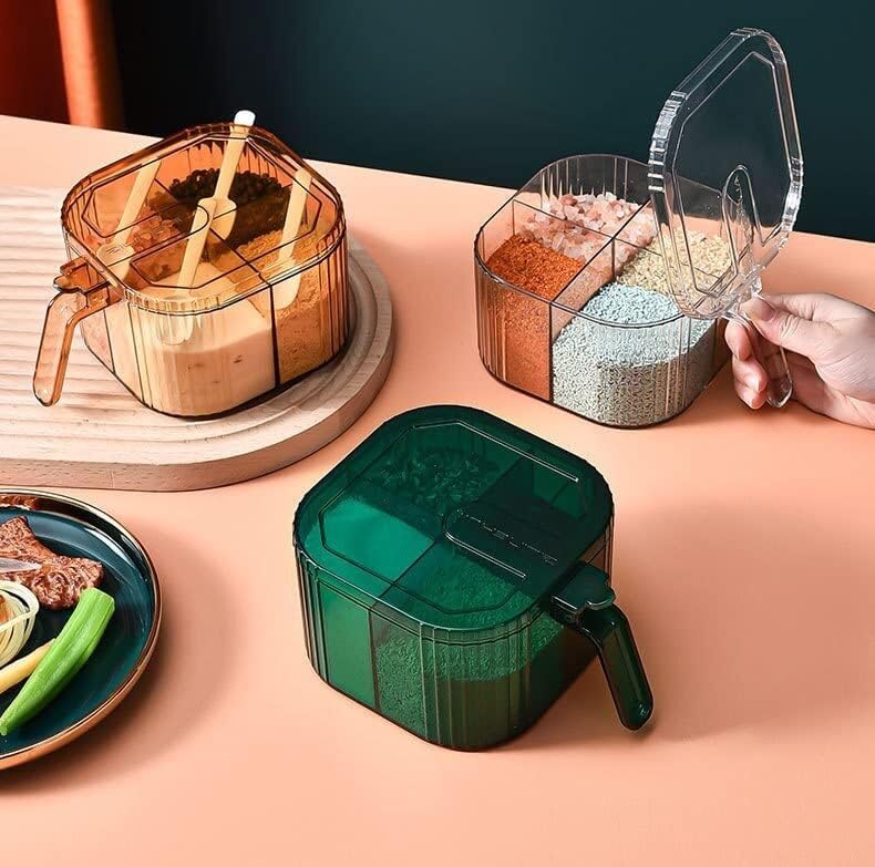 Pots d'assaisonnement, boîte à épices, ensemble de quatre boîtes d'assaisonnement, cuisine domestique, sel, sucre, pots à condiments, stockage intégré, pots à épices scellés simples (couleur : kaki, (