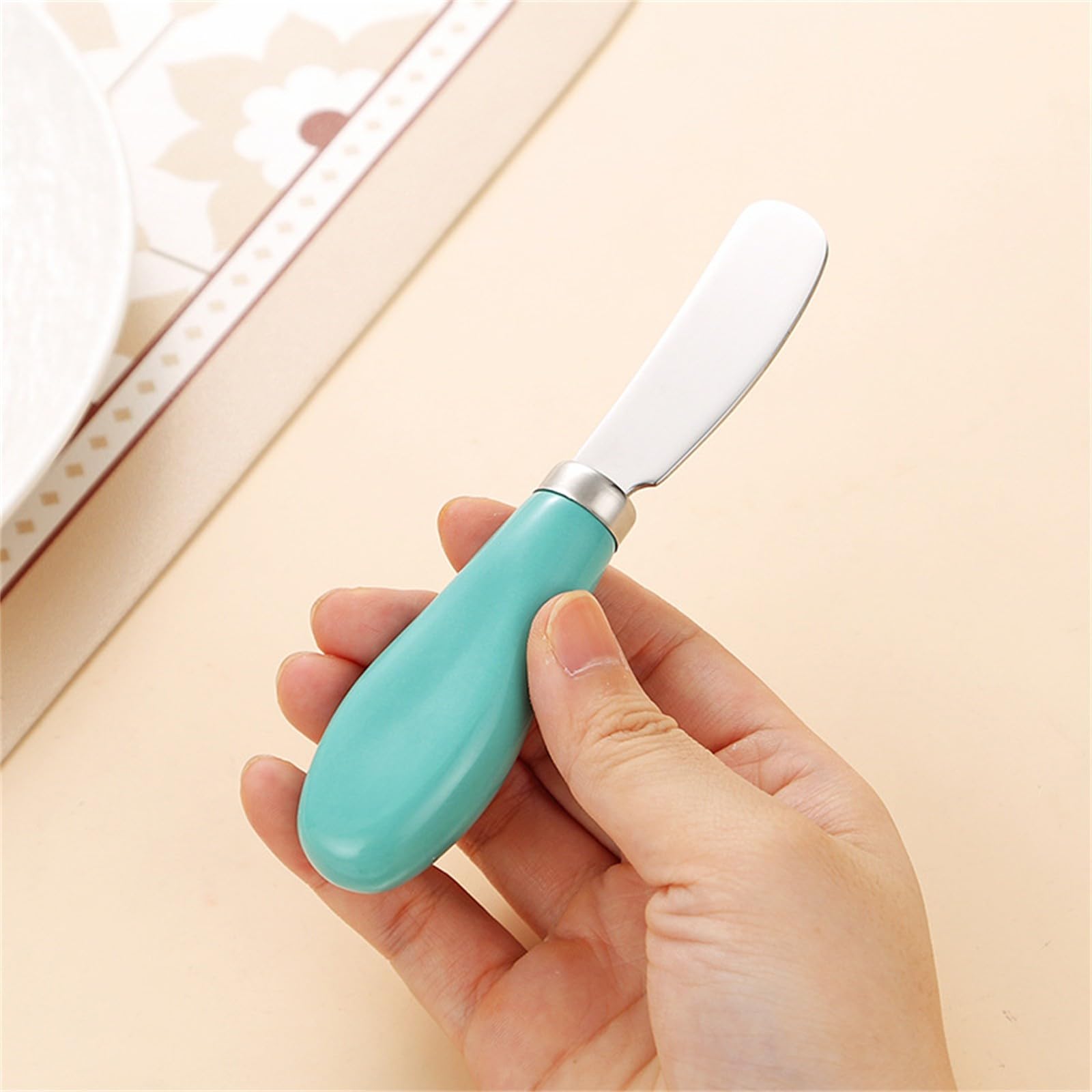 Butter Spreader,Stainless Steel Butter with Porcelain Handles,Butters Knives Spreader, Stainless Steel Cheese Knives with Ceramic Handle for Appetizers, Condiments, Jam, Breakfast (Blue)