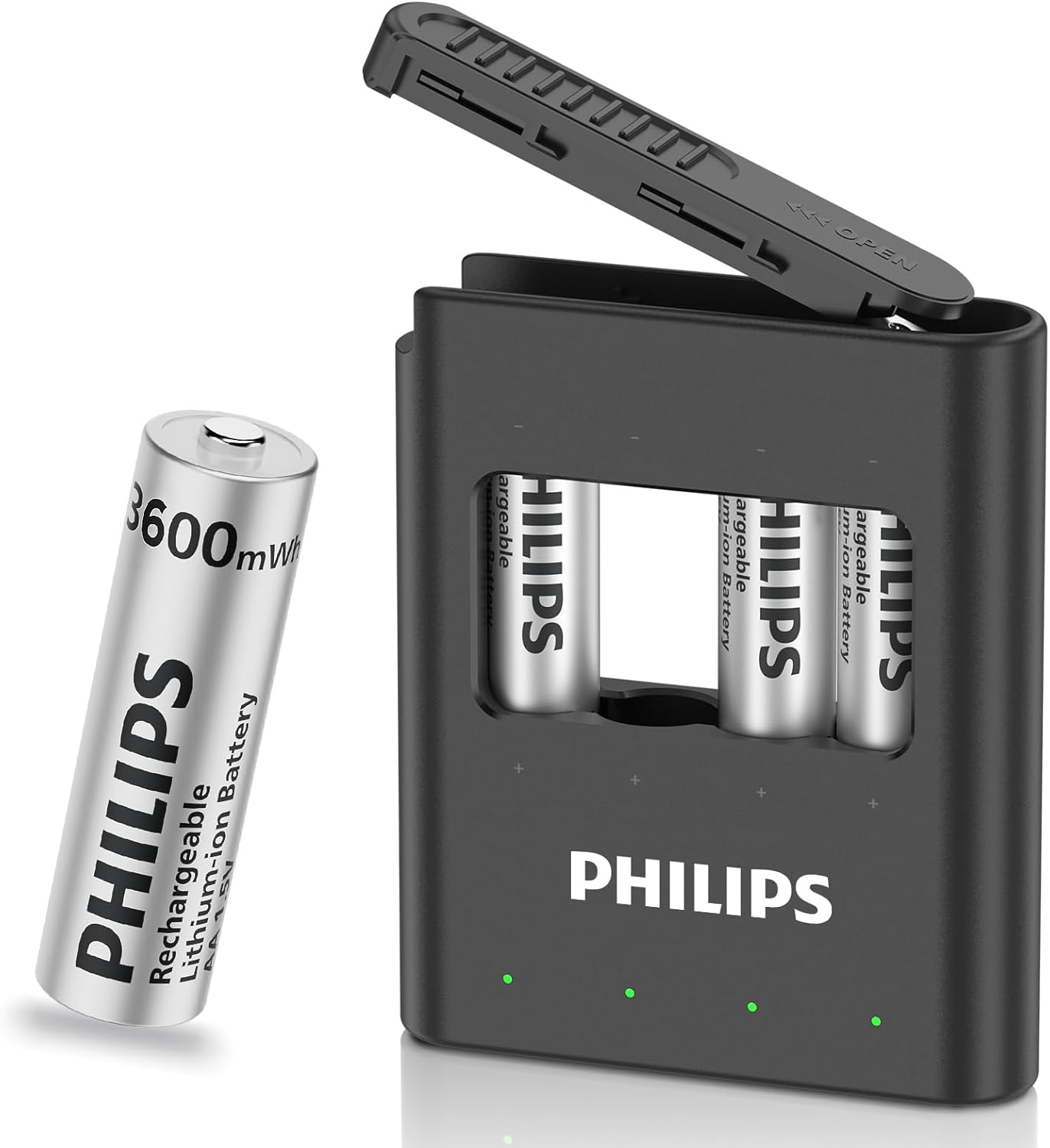 Philips 1.5V AA Lithium Rechargeable Batteries 4-Pack with Fast Charger - Discounted Near Expiration