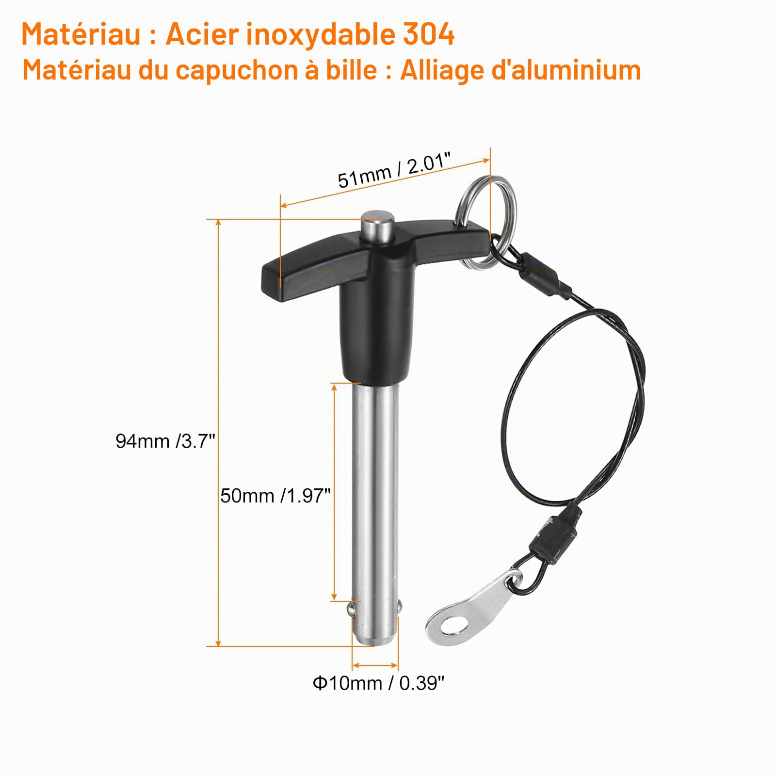 QUARKZMAN 2Pcs Goupilles de Verrouillage de Poignée en T, 10mm x 50mm Longueur d'Utilisation Acier Inoxydable Bouton-Poussoir à Libération Rapide