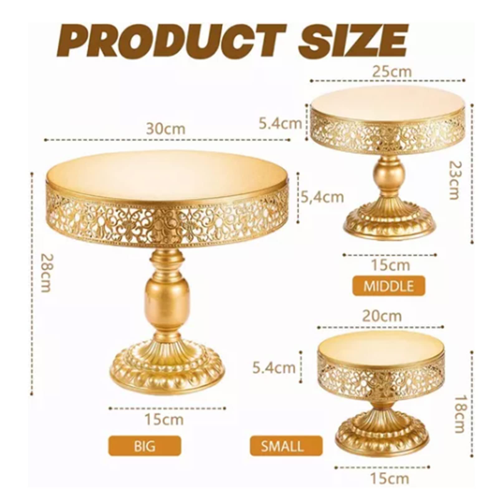 Soporte para Tartas Dorado, Juego de 3 Soportes para Tartas de Metal, Soportes para Postres, Soportes para Magdalenas, Soporte Redondo para Magdalenas para Tartas de Navidad,