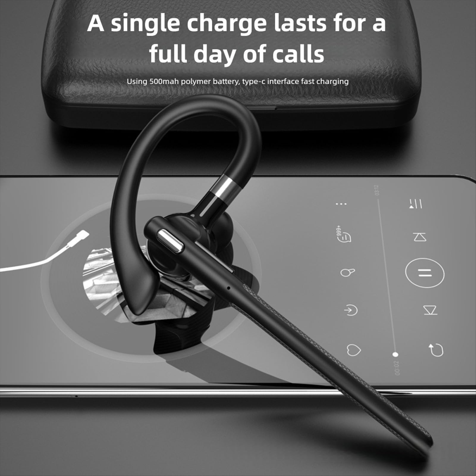 Auricolare Bluetooth, Auricolare Wireless Bluetooth 5.4 Singolo Orecchio con Doppio Microfono con Cancellazione del Rumore, 36 Ore di Conversazione, per Viaggi D'affari di