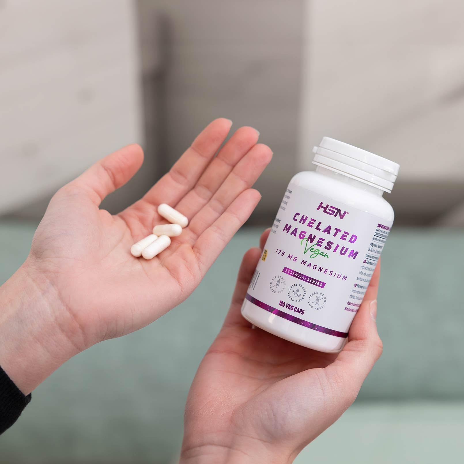 HSN Bisglicinato de Magnesio (100mg Magnesio Elemental) | 120 Cápsulas Vegetales | 100% Magnesio Quelado | Ayuda a Reducir el Cansancio y la Fatiga | Vegano Sin Gluten, No-GMO
