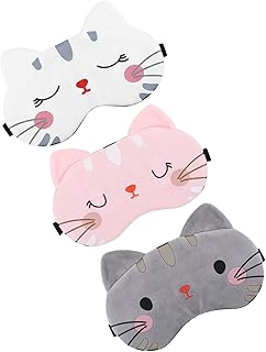 Lusofie 3Pcs Sleep Mask for Kids Cartoon Cat Sleeping Mask with Adjustable Strap Soft Kids Sleep Mask Blindfold Eye Covers Eye Mask for Sleeping Adult Travel