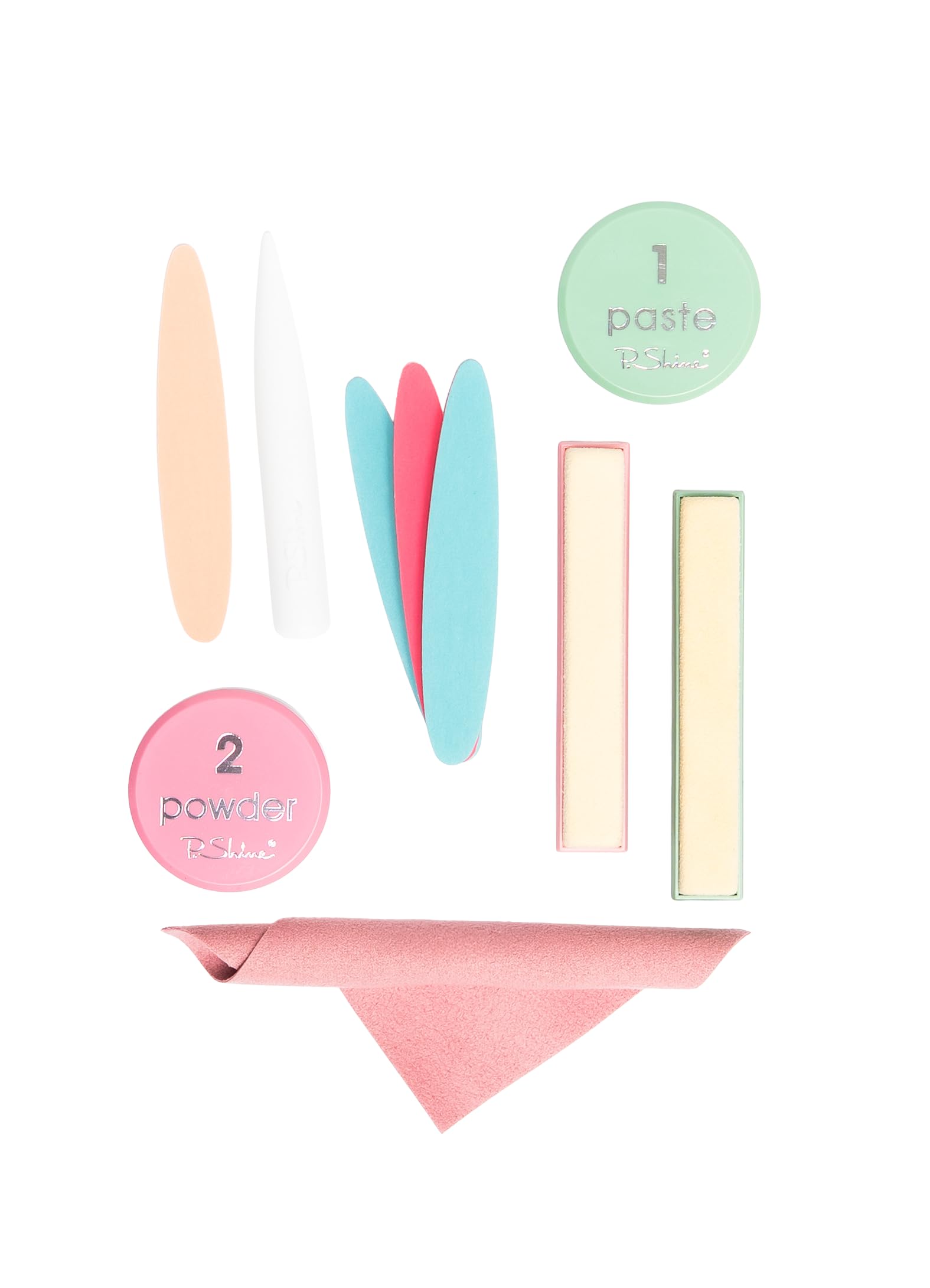 P.SHINE Juego de manicura japonesa profesional, kit de cuidado de uñas con pasta y polvo, acondicionador de uñas y brillo natural, juego completo con tampón y limas de uñas