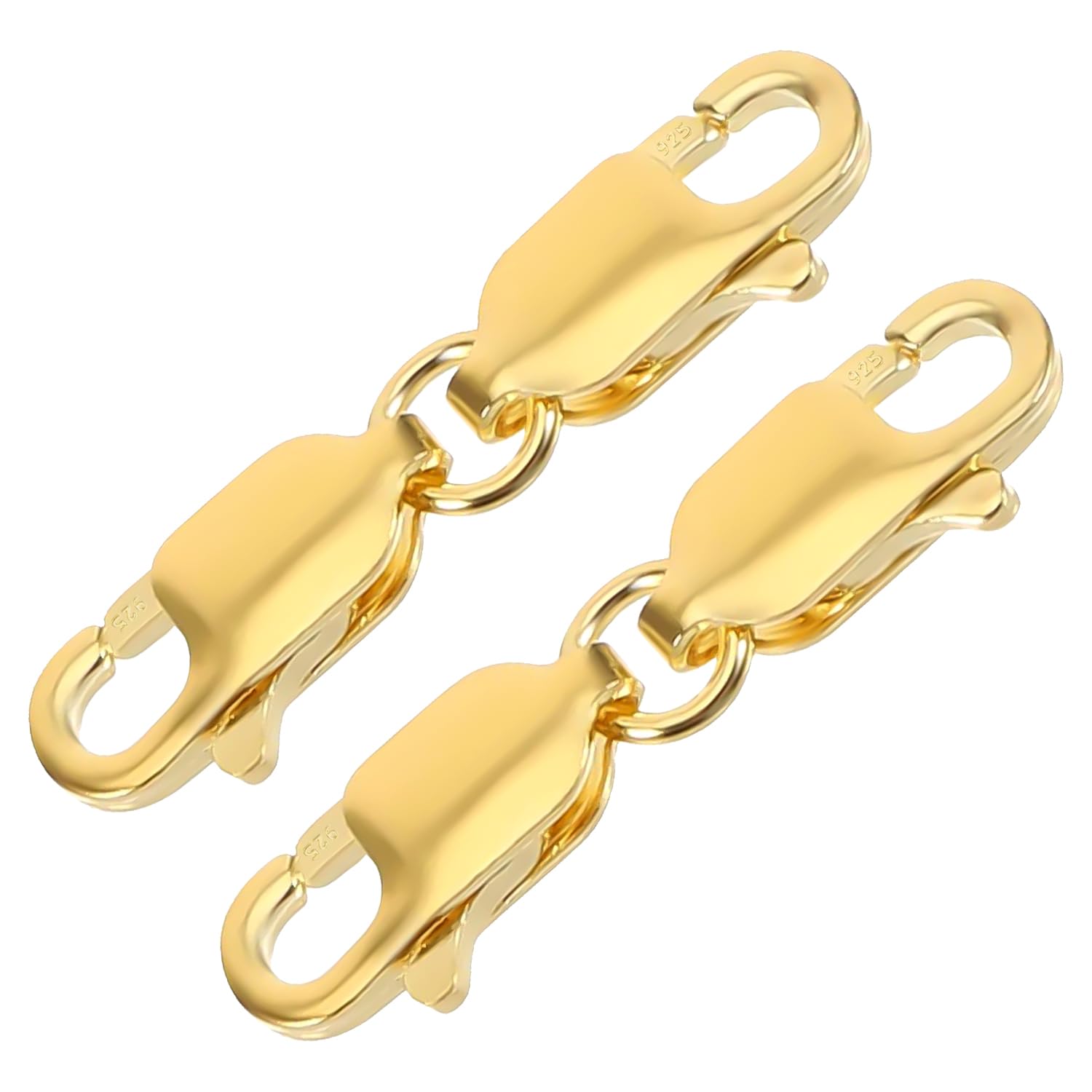 2 chiusure a moschettone doppie, chiusure a moschettone per bracciali, chiusura per gioielli, doppia chiusura per collana, in argento Sterling placcato oro 14 carati, connettore di estensione per la
