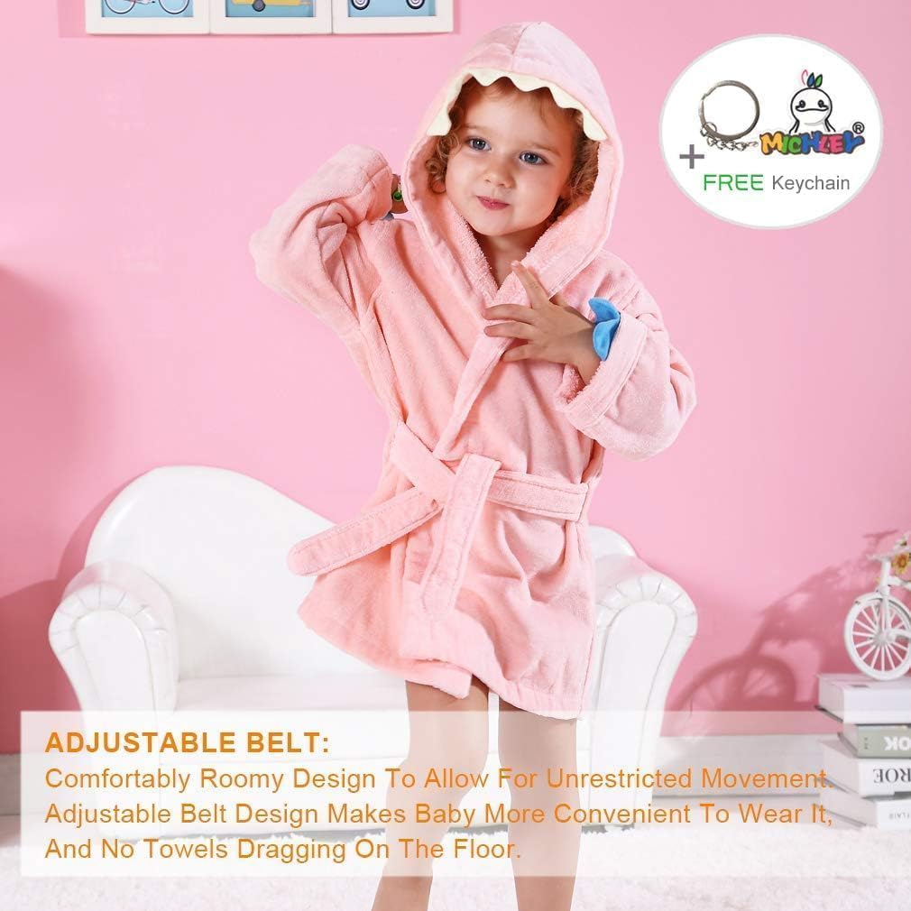 MICHLEY Girls Boys Robe Cotton Towel Baby Animal Dinosaur Style Hooded Bathrobe