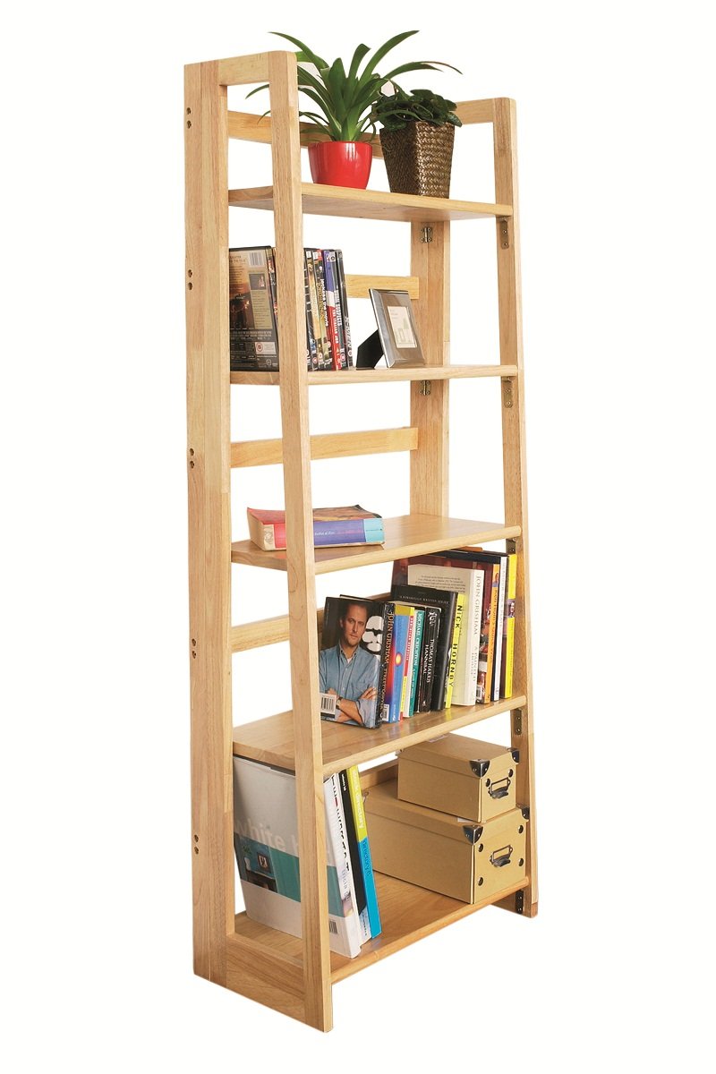 PRIME FURNISHING 5 TIER FOLDING WOOD BOOK UNIT CORNER SHELVE BOOKSHELF BOOKCASES