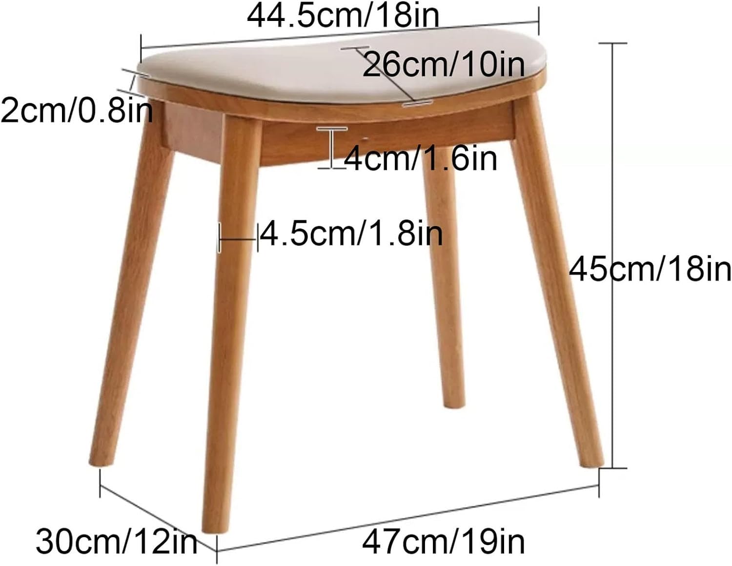PU Vanity Stool,Makeup Stool with Concave Seat Surface,Upholstered Bench with Rubberwood Legs for Bedroom