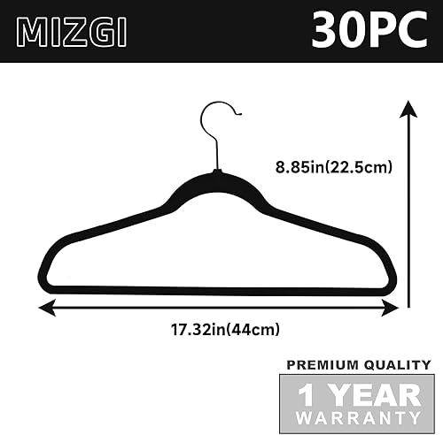 Miniatura 6 de MIZGI Paquete de 60 perchas de terciopelo gris, perchas de ropa doradas de alta calidad, perchas de fieltro antideslizantes, perchas grises