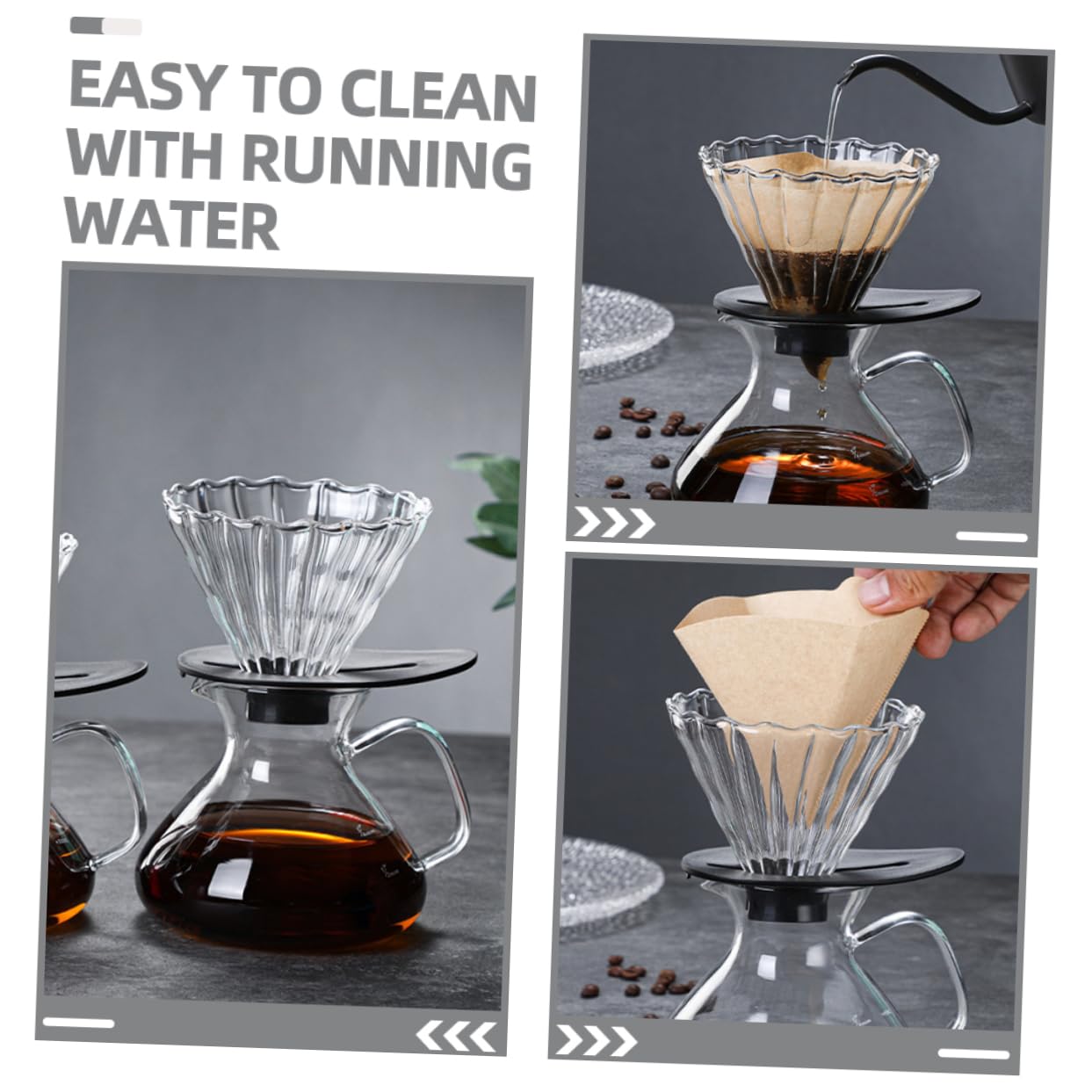 CONGARTENO Clear Glass Coffee Dripper Reusable Funnel Cone Filter Tool for Precision Brewing Household Coffee Filter Holder for