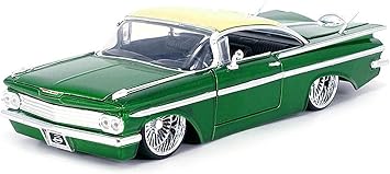 1959 Chevy Impala Lowrider Green Metallic with Cream Top and Dub Wire Wheels Street Low Series 1/24 Diecast Model Car by Jada 34759