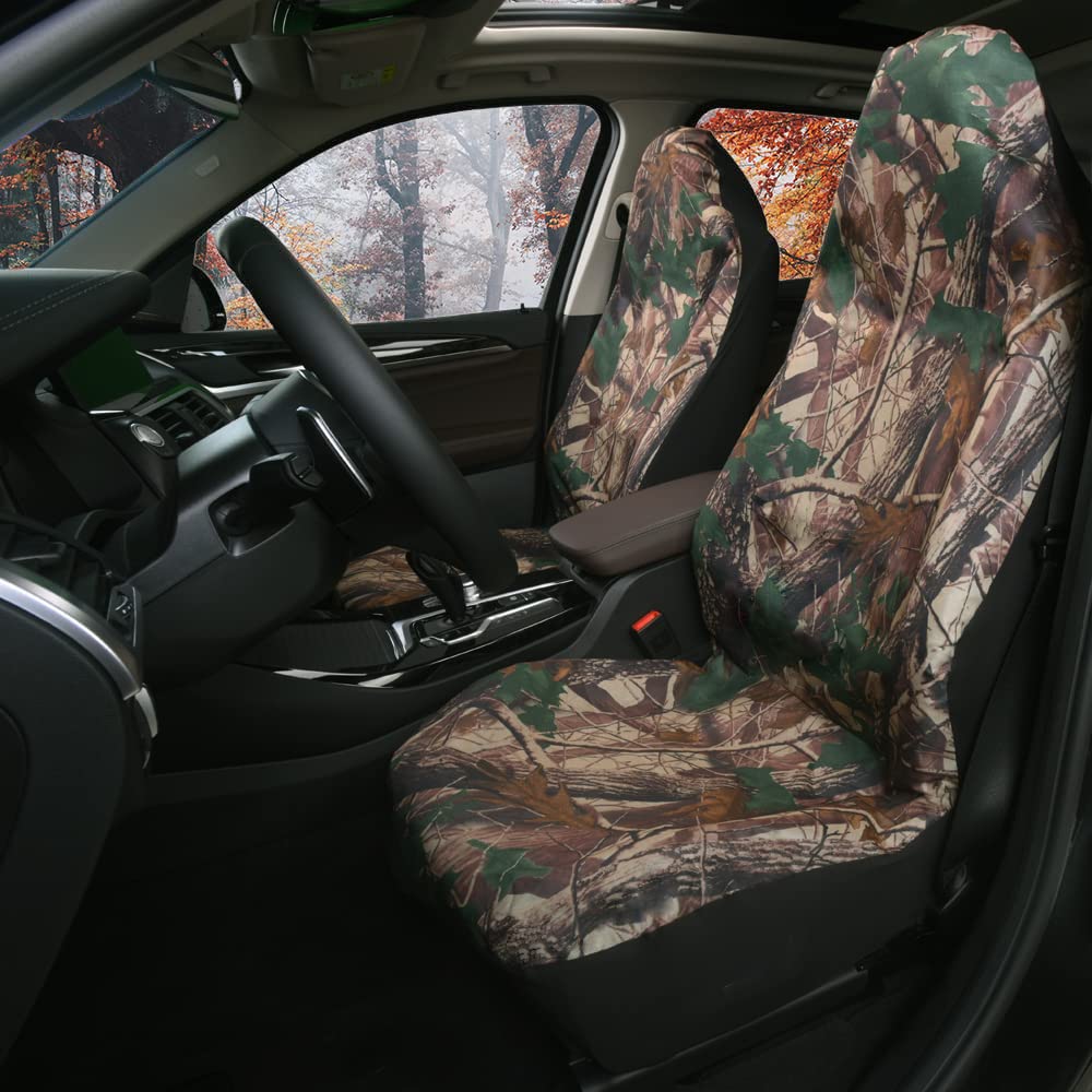 TOYOUN Lot de 2 Housses de Siège Avant Universelles Imperméables à Dossier Haut - Motif Camouflage vert forêt S'adapte à la plupart des Voitures Camions SUV et Camionnettes Protection de Siège Voiture