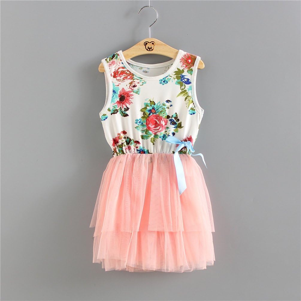 Niyage Little Girls Sleeveless Floral Princess Dress Tulle Tutu Sundress - Image 4