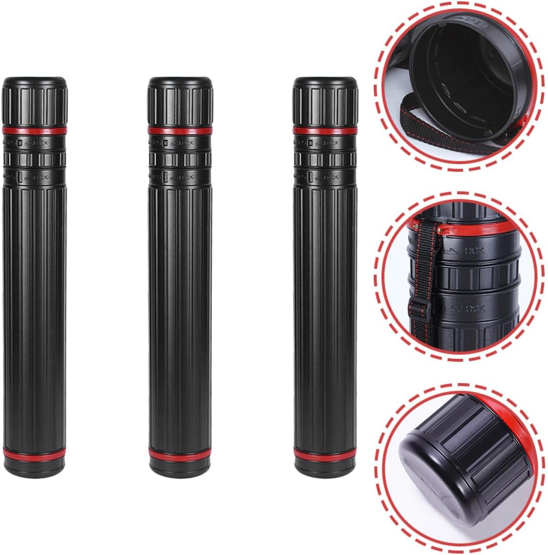 Uonlytech 3Pcs Expandable Plastic Drawing Tube Poster Storage Case with Strap Black Telescoping Art Holder for Artists Blueprint Transport and Mailing