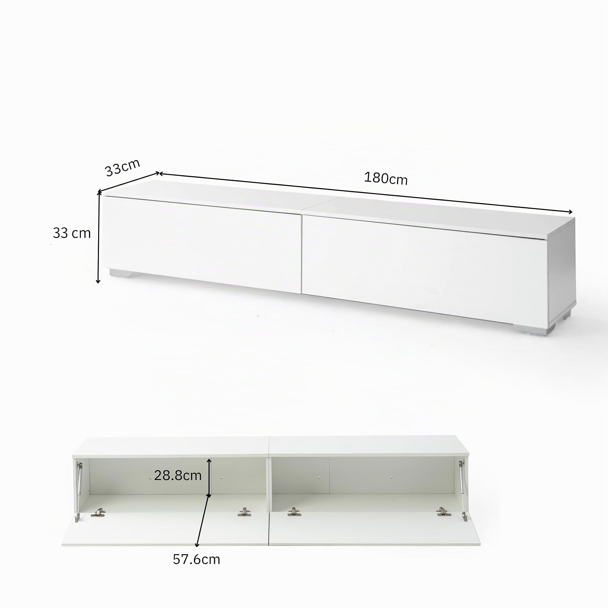 Mueble de TV Moderno Suspendido o Con Pie de 180 cm, Madera Blanca Con Almacenamiento, Para Salón