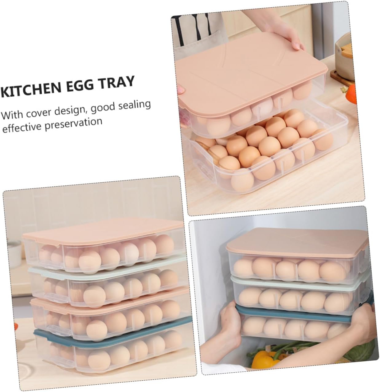 Mipcase 3pcs Stackable Egg Storage Boxes Refrigerator Egg Organizer Removable Tray Food-Safe Plastic Holder for Kitchen 20-Compartment Design