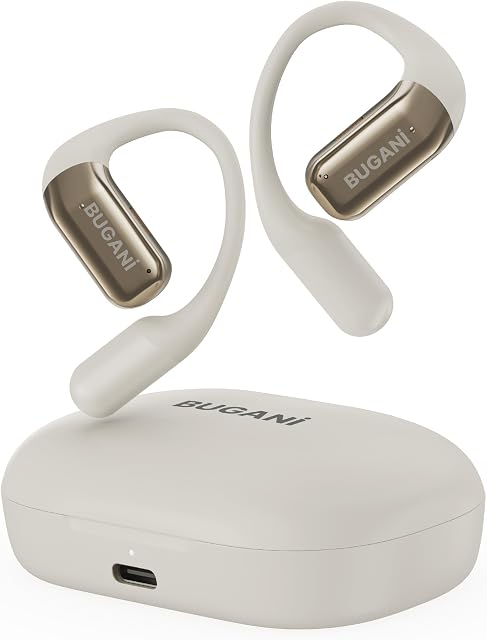 BUGANI Ecouteurs d'oreilles ouverts, Bluetooth 5.2 Le bruit des écouteurs sans fil, son stéréo immersif, charge rapide, 32h Playtime, Bluetooth casques étanches pour la course et l'entraînement