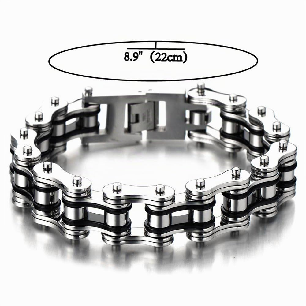 COOLSTEELANDBEYOND Pesante e Studio - Bracciale da Uomo, Catena di Bicicletta, Acciaio Inossidabile, Lucidato a Specchio