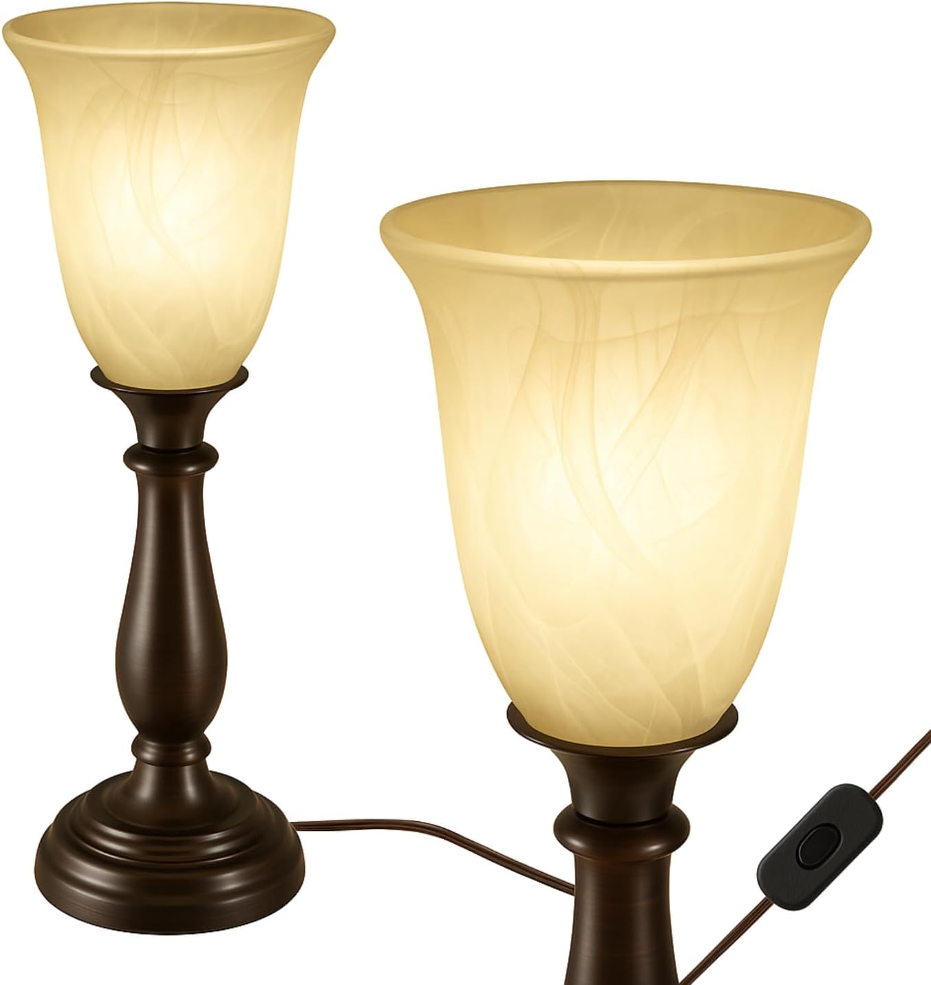 LIGHTACCENTS Table Lamp (Bronze, 18.75 inches) with Alabaster Glass Shade - Farmhouse Lamp, Living Room, Bedroom