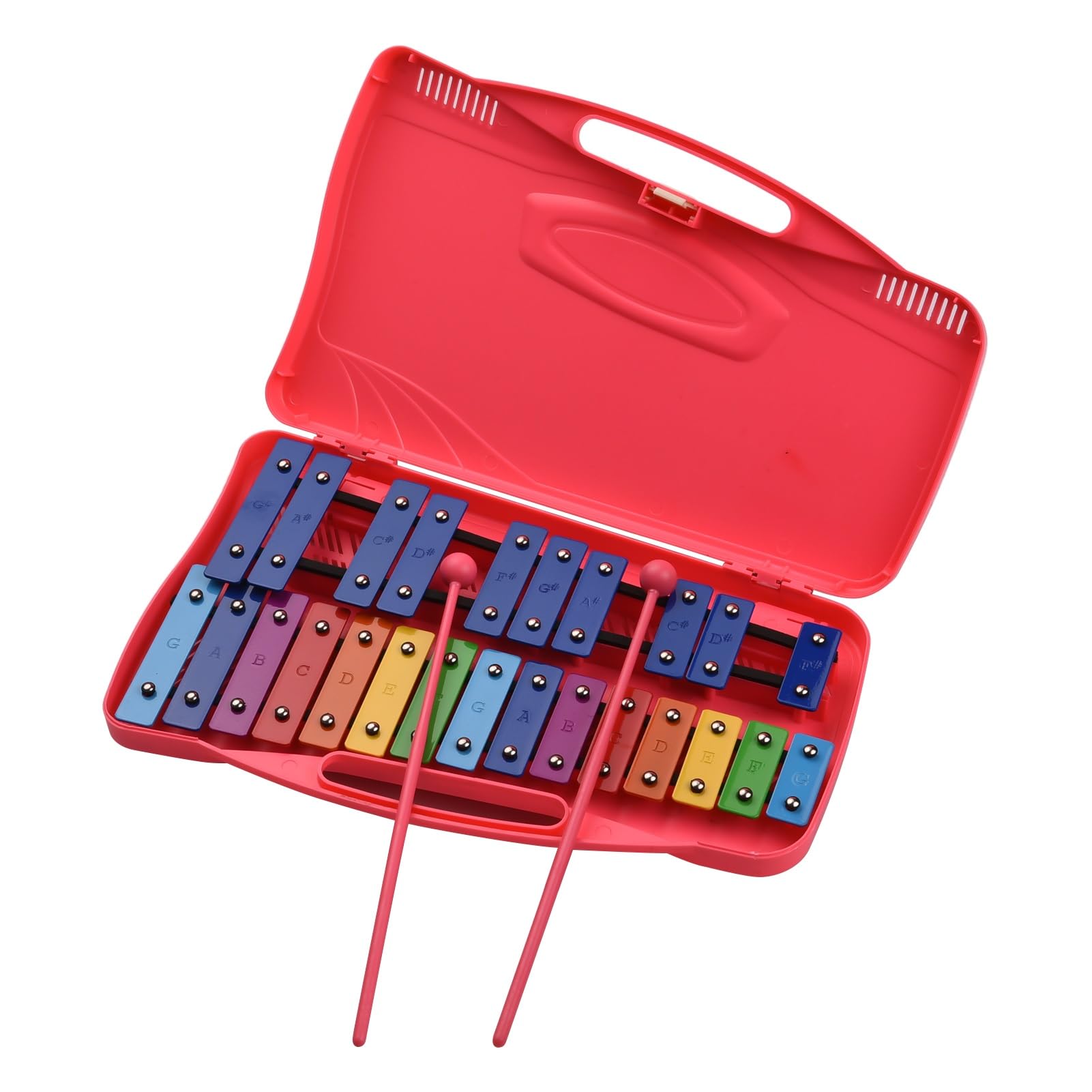 xilófono Profesional 25 Notas Glockenspiel Xilófono Mano Percusión Ritmo Música Herramienta Educativa con Estuche 2 Mazos (Color : Pink)