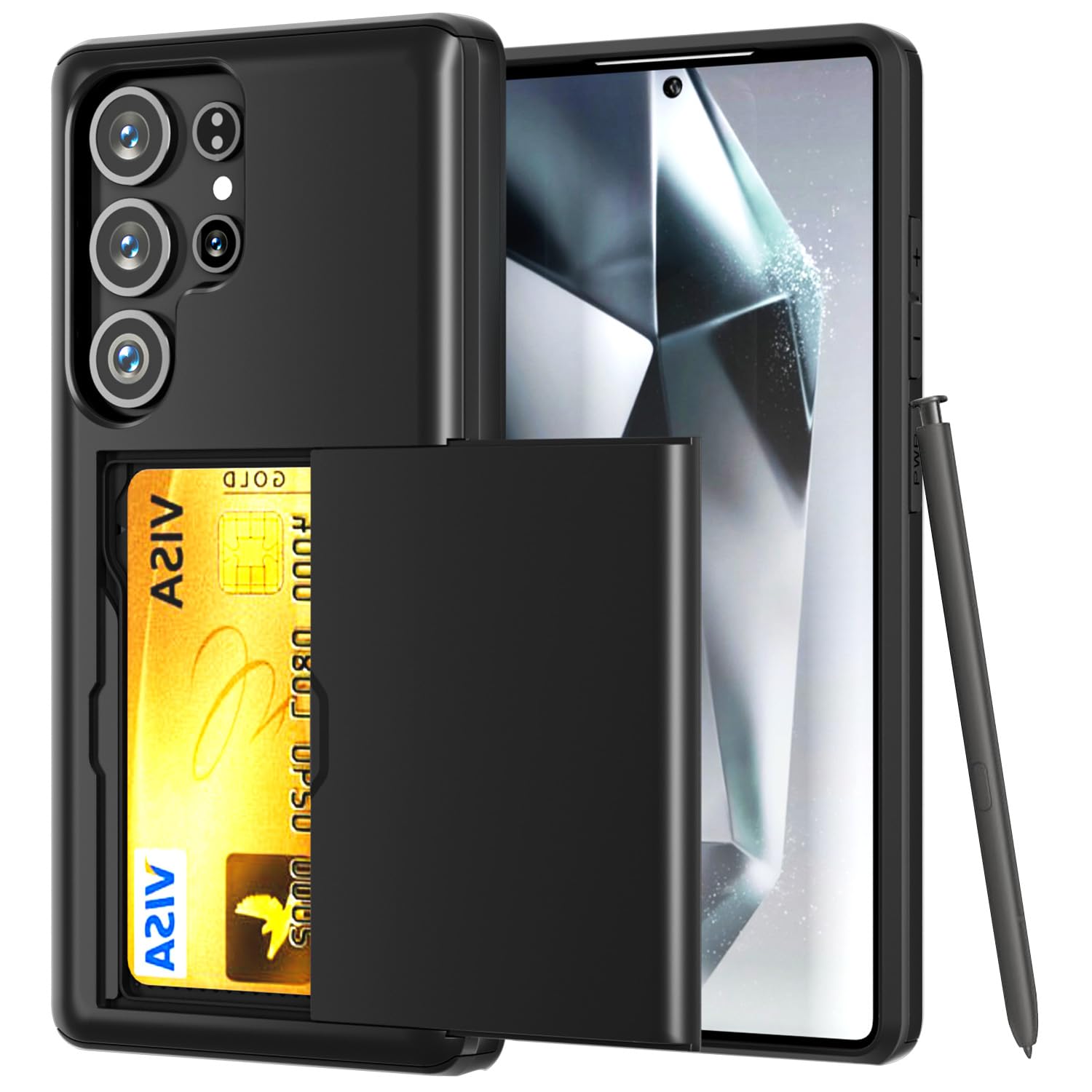 AICase for Samsung S25 Ultra Case with Card Holder [Store 2 Cards] Dual Layer Heavy Duty Protective Case Hidden Card Slot ...