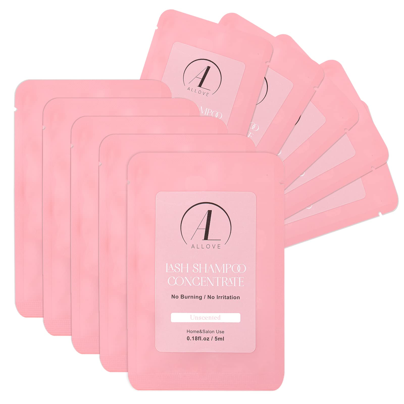 ALLOVE Wimpern-Shampoo-Konzentrat, 5 ml * 10 Wimpern-Shampoo für Wimpernverlängerungen, empfindliches und nicht reizendes Wimpernverlängerungs-Reinigungskonzentrat, Wimpern-Shampoo – parfümfrei