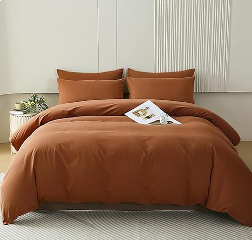Houseri - Juego de edredón de color calabaza tamaño queen, ropa de cama de color naranja óxido, ropa de cama matrimonial para mujeres, hombres,